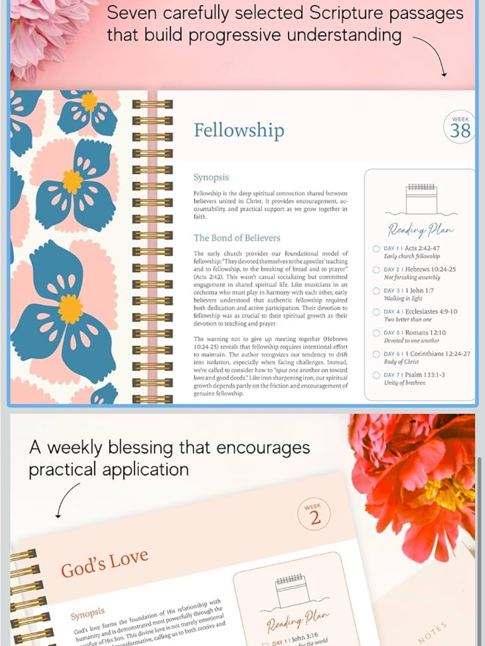 The Bible in a Year Spiral Notebook - Floral Cover (Peach, Green, Orange, Pink) - Picture 5 of 6